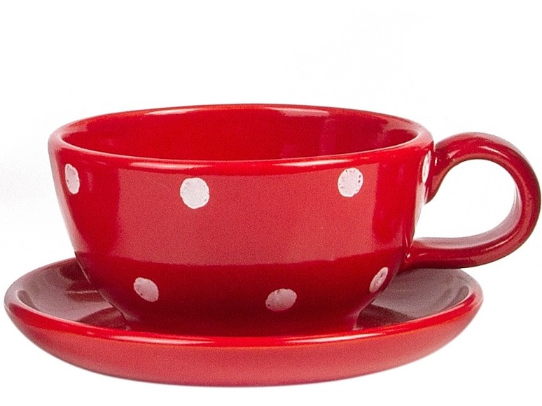 Red Tea Cup With Matching Saucer - Tea Cups